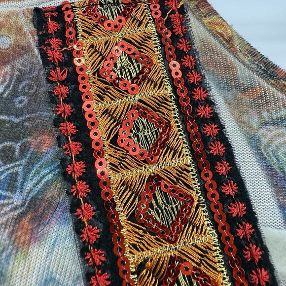 One World tunic Top Plus size 2X Sequin V Neck Long Sleeve boho Pattern - Picture 6 of 9